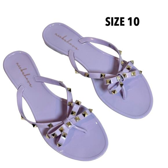 LAVENDER JELLY SANDALS BOW TRIM DECORATION THONG SANDAL SZ 10 $20 - Picture 1 of 11